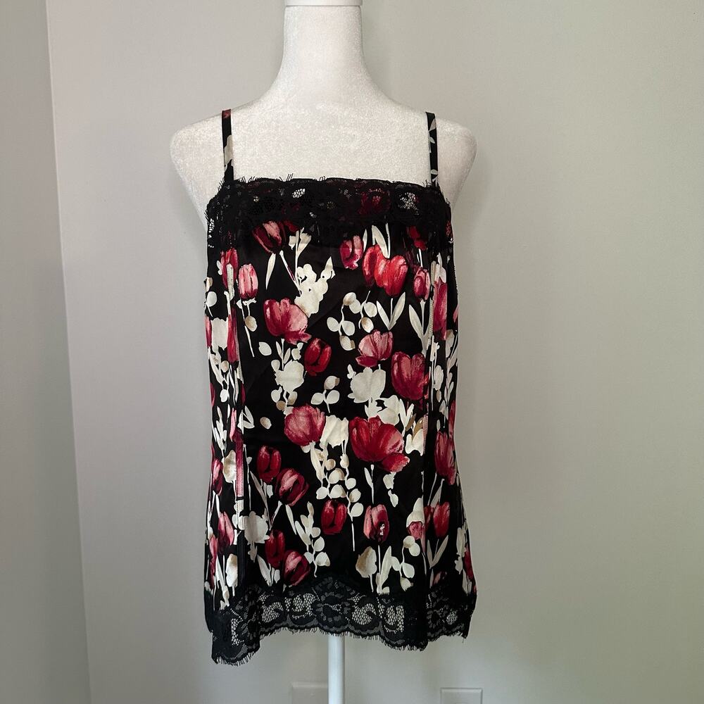 White House Black Market black white & berry pink floral lace lined tank top, M - Picture 3 of 10